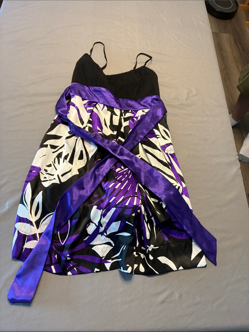 Windsor Black, Purple & White Floral Spaghetti-Strap Mini Dress